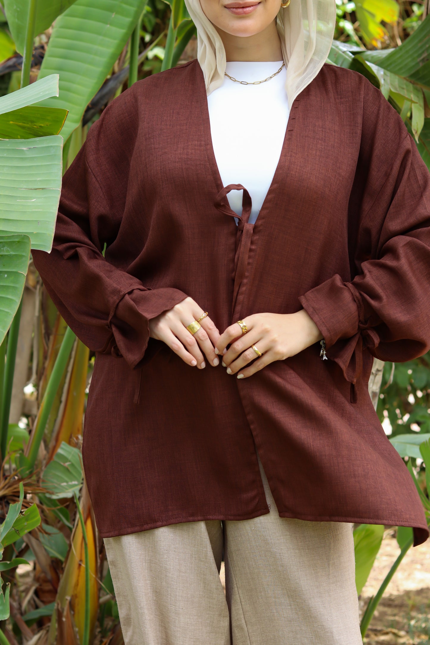 Sunset Linen Cardigan-Brown