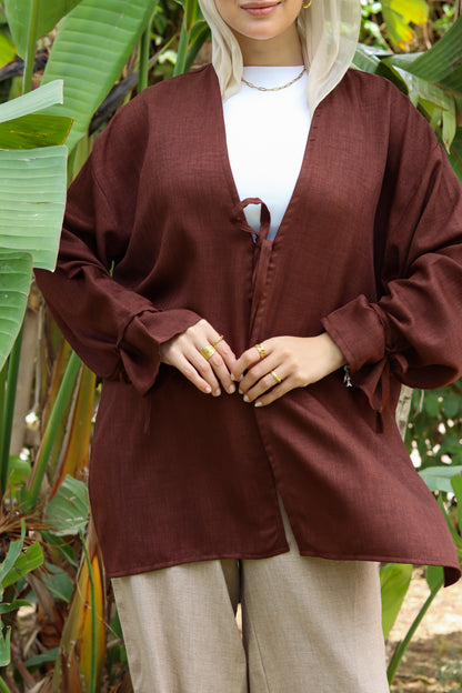 Sunset Linen Cardigan-Brown