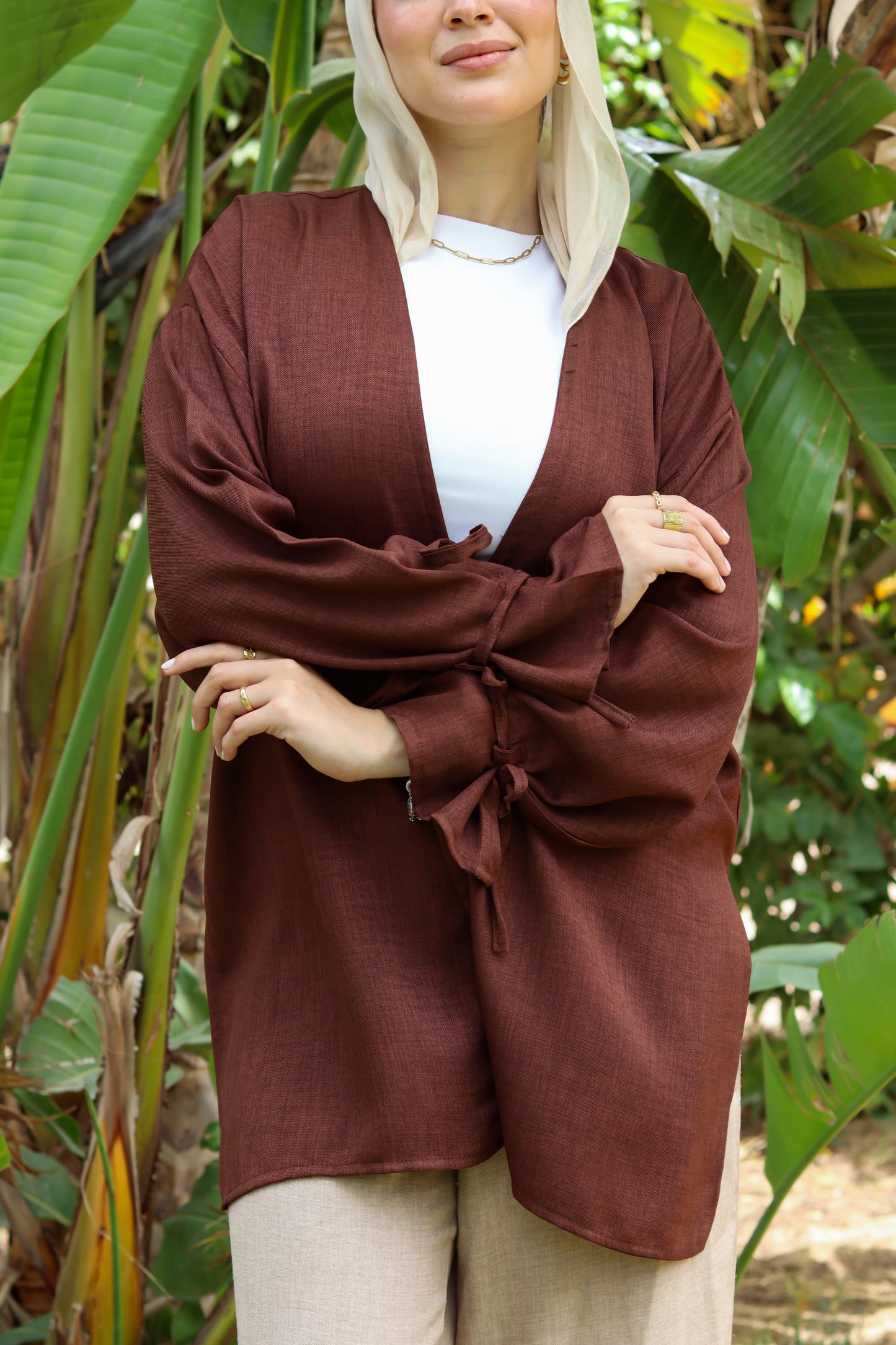 Sunset Linen Cardigan-Brown