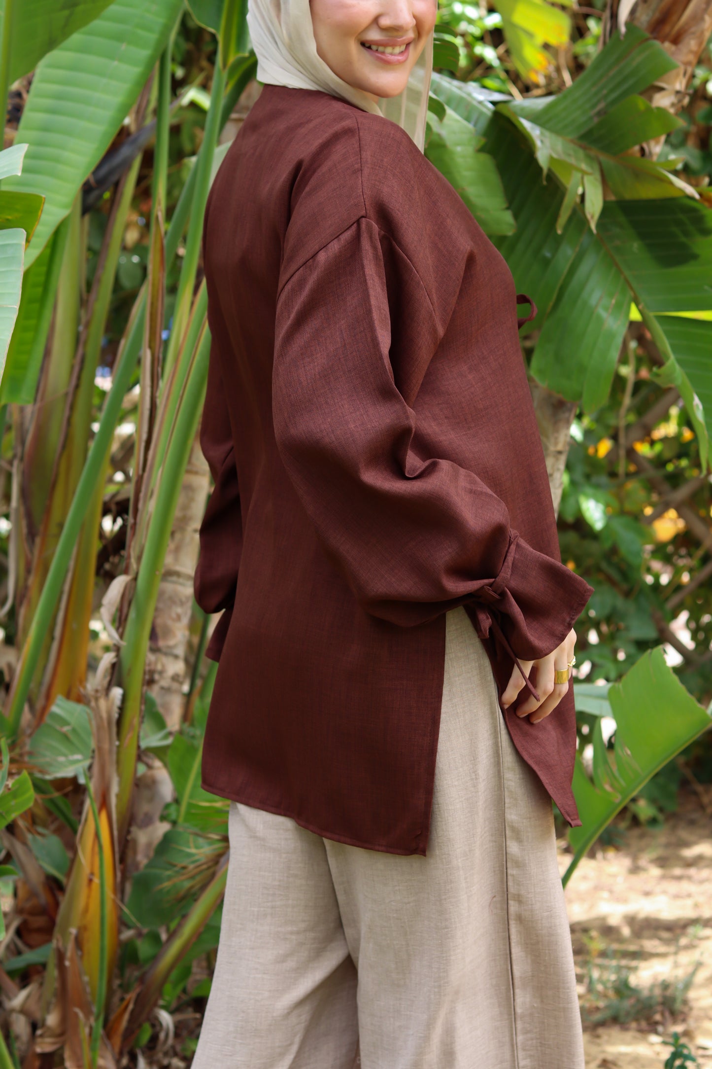Sunset Linen Cardigan-Brown