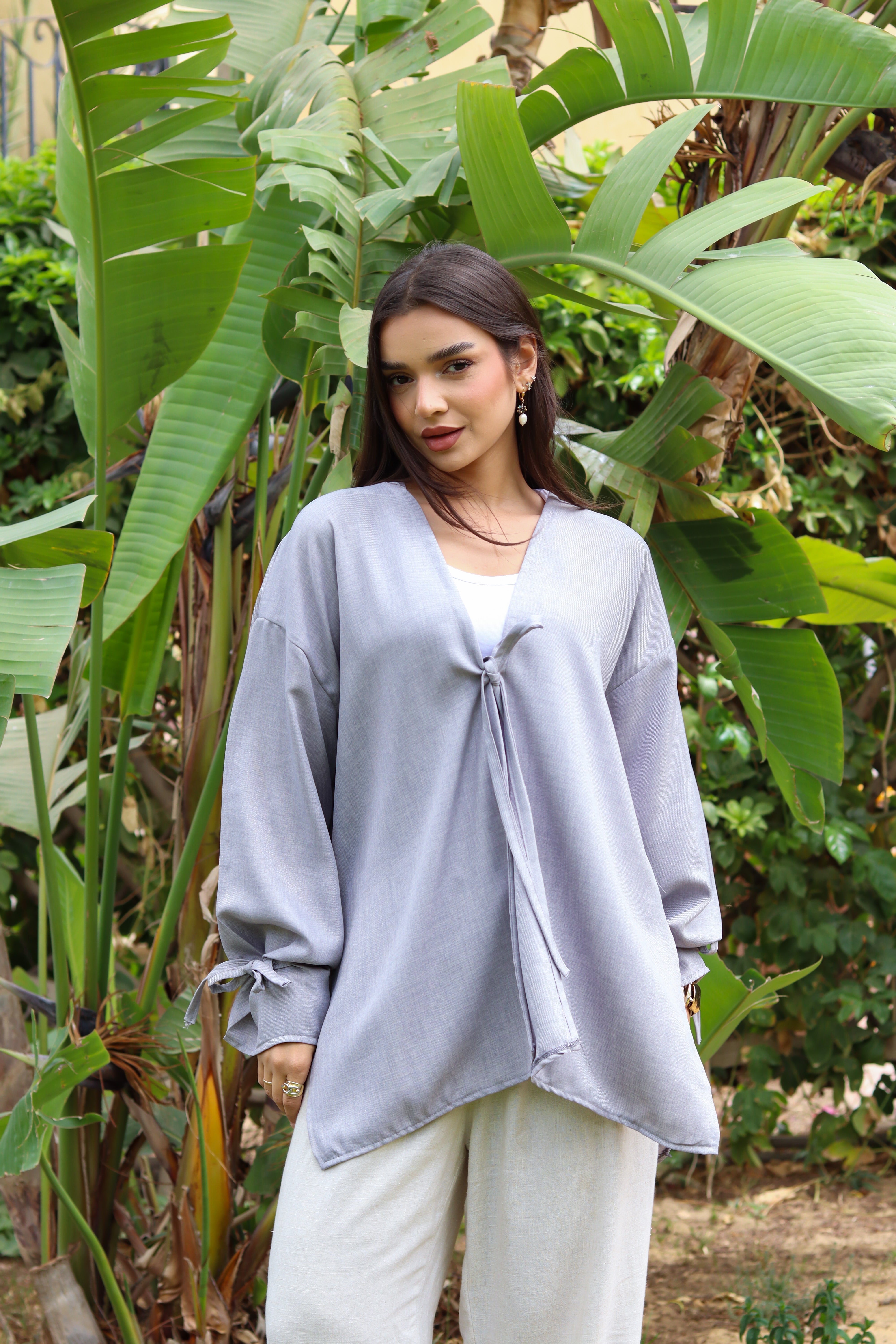 Sunset Linen Cardigan-Light Gray