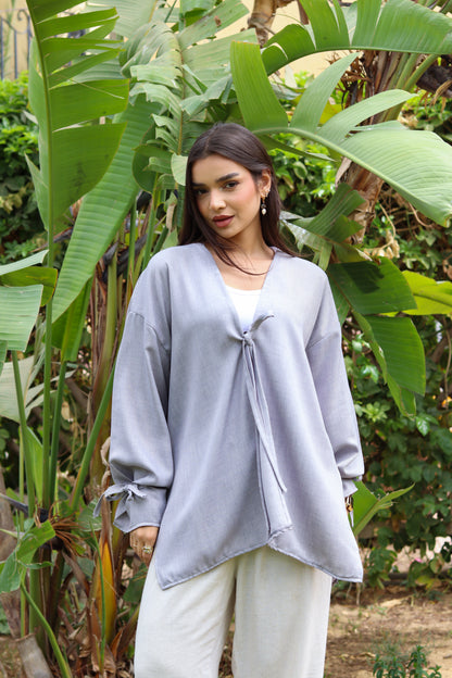Sunset Linen Cardigan-Light Gray