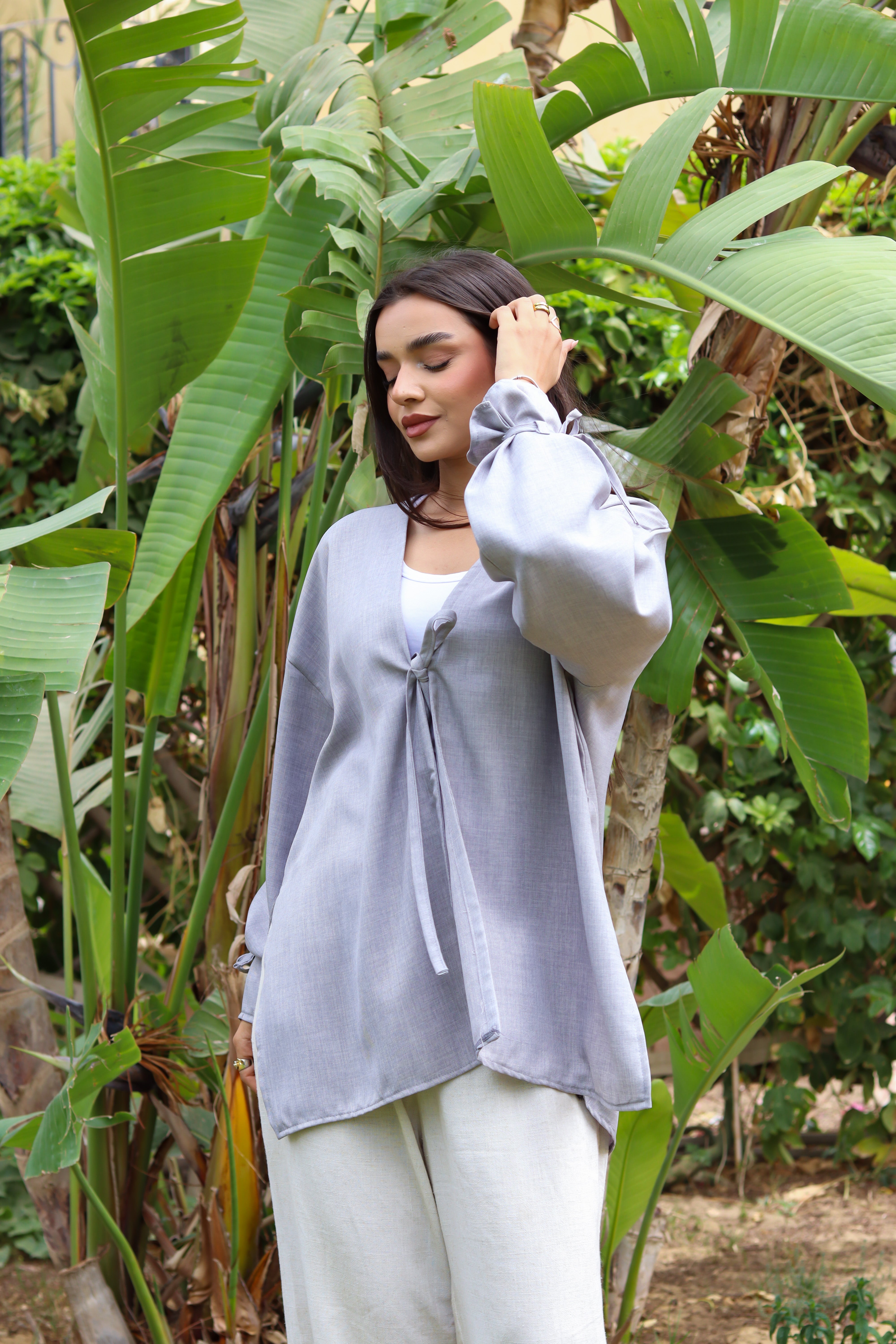 Sunset Linen Cardigan-Light Gray