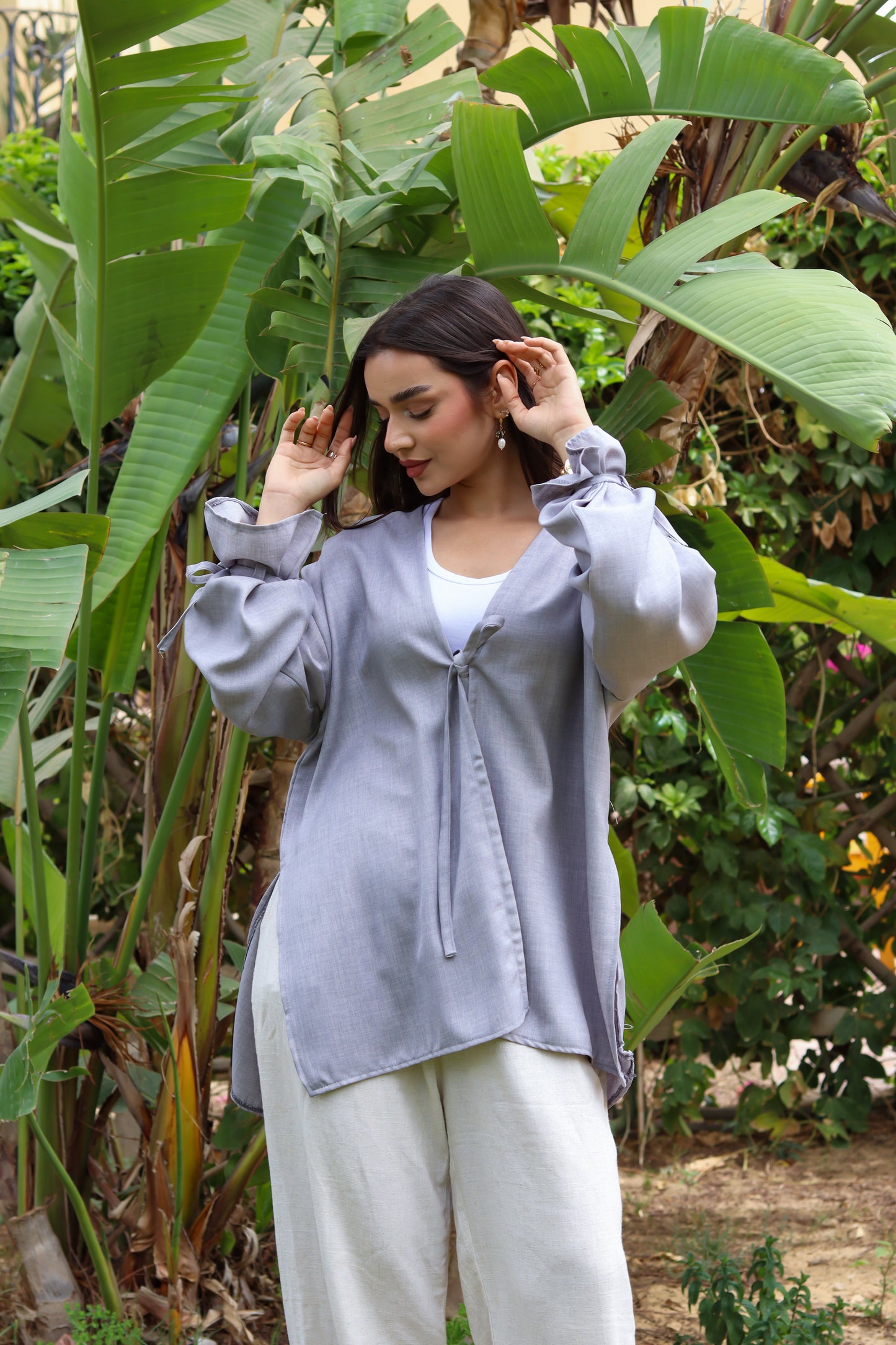 Sunset Linen Cardigan-Light Gray