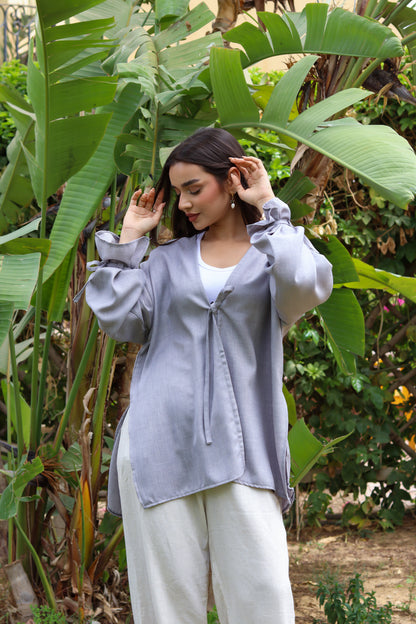 Sunset Linen Cardigan-Light Gray