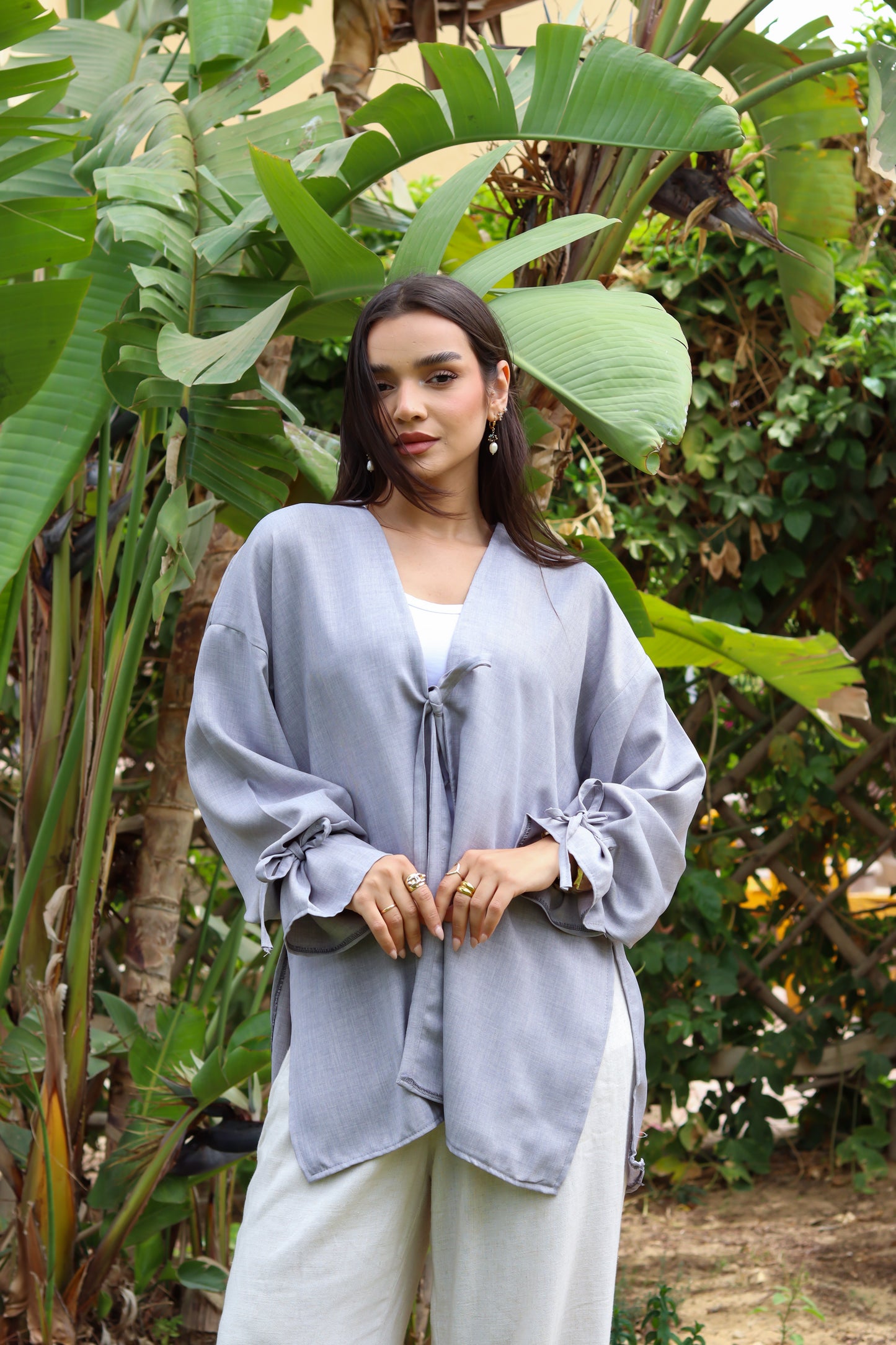 Sunset Linen Cardigan-Light Gray