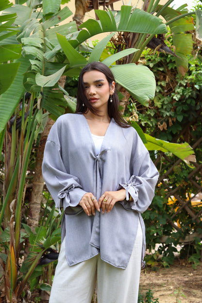 Sunset Linen Cardigan-Light Gray