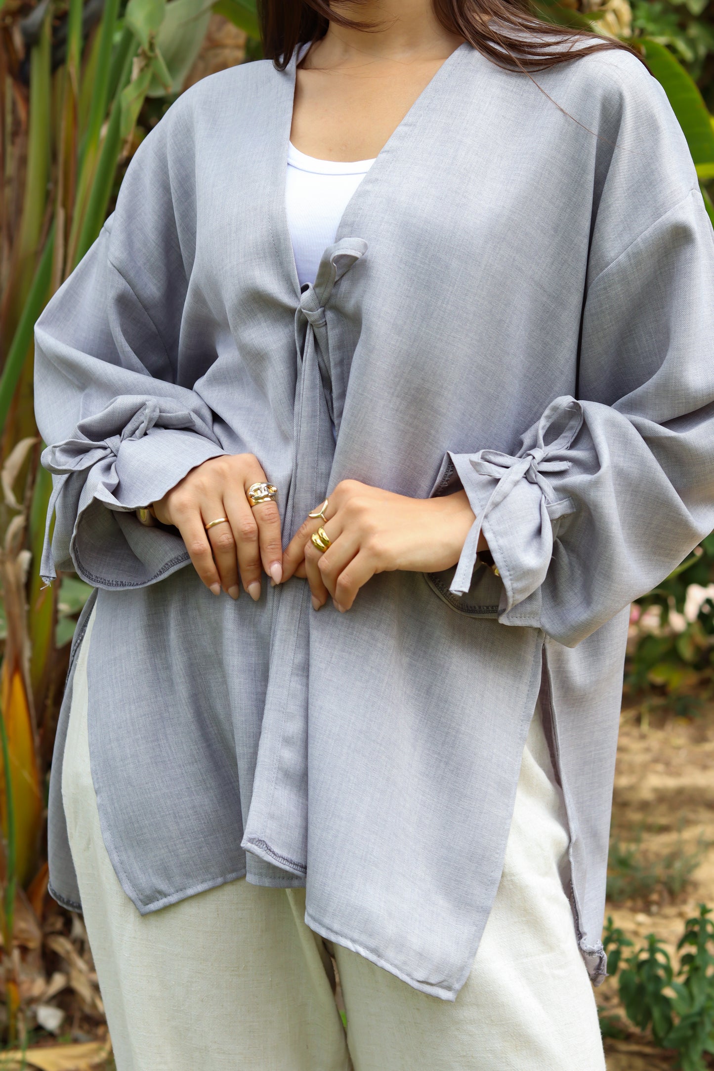 Sunset Linen Cardigan-Light Gray