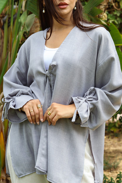 Sunset Linen Cardigan-Light Gray
