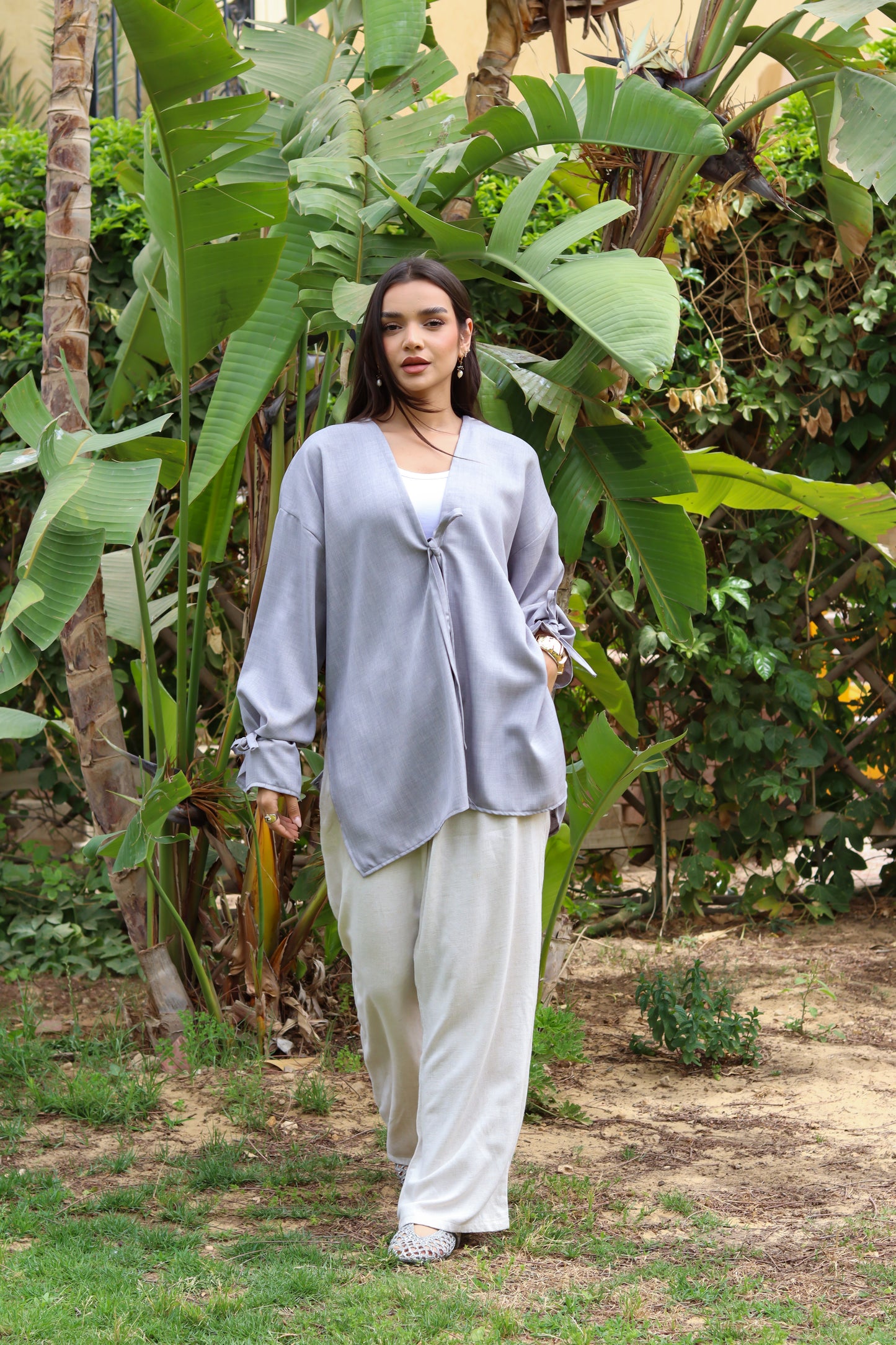 Sunset Linen Cardigan-Light Gray