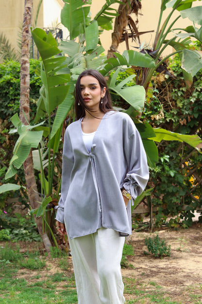 Sunset Linen Cardigan-Light Gray