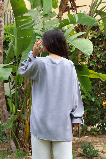 Sunset Linen Cardigan-Light Gray