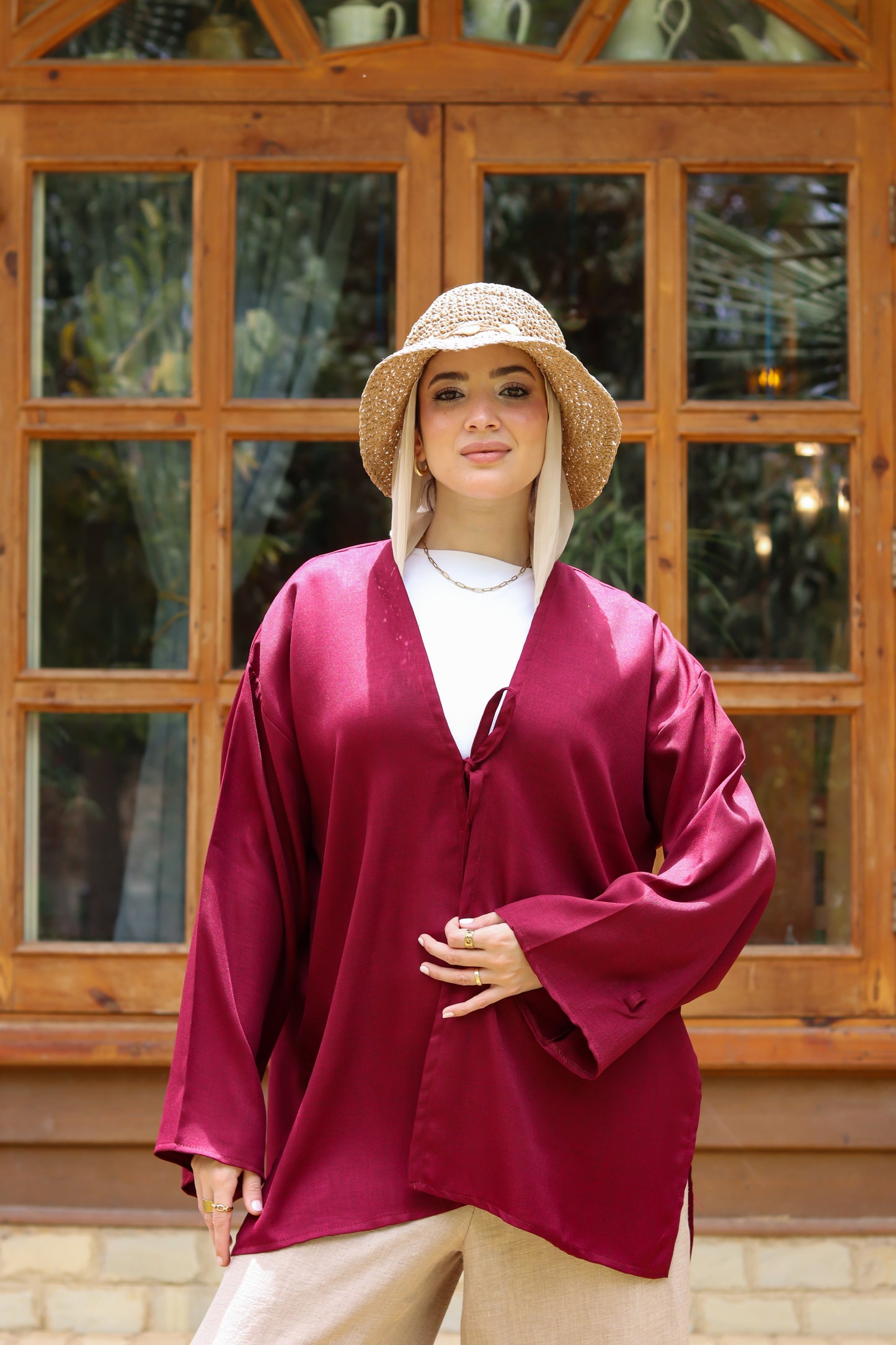 Sunset Linen Cardigan -Burgundy