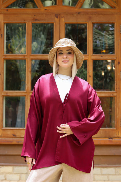 Sunset Linen Cardigan -Burgundy