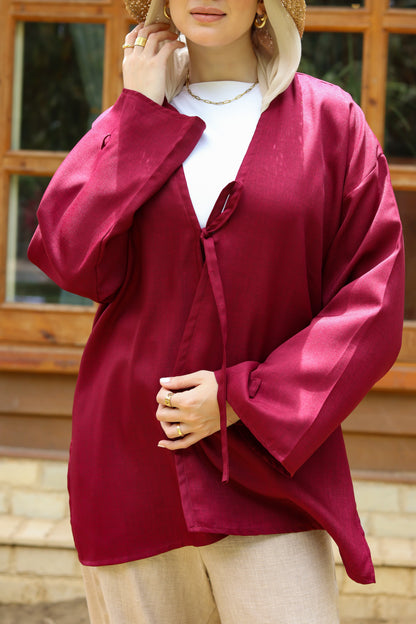 Sunset Linen Cardigan -Burgundy