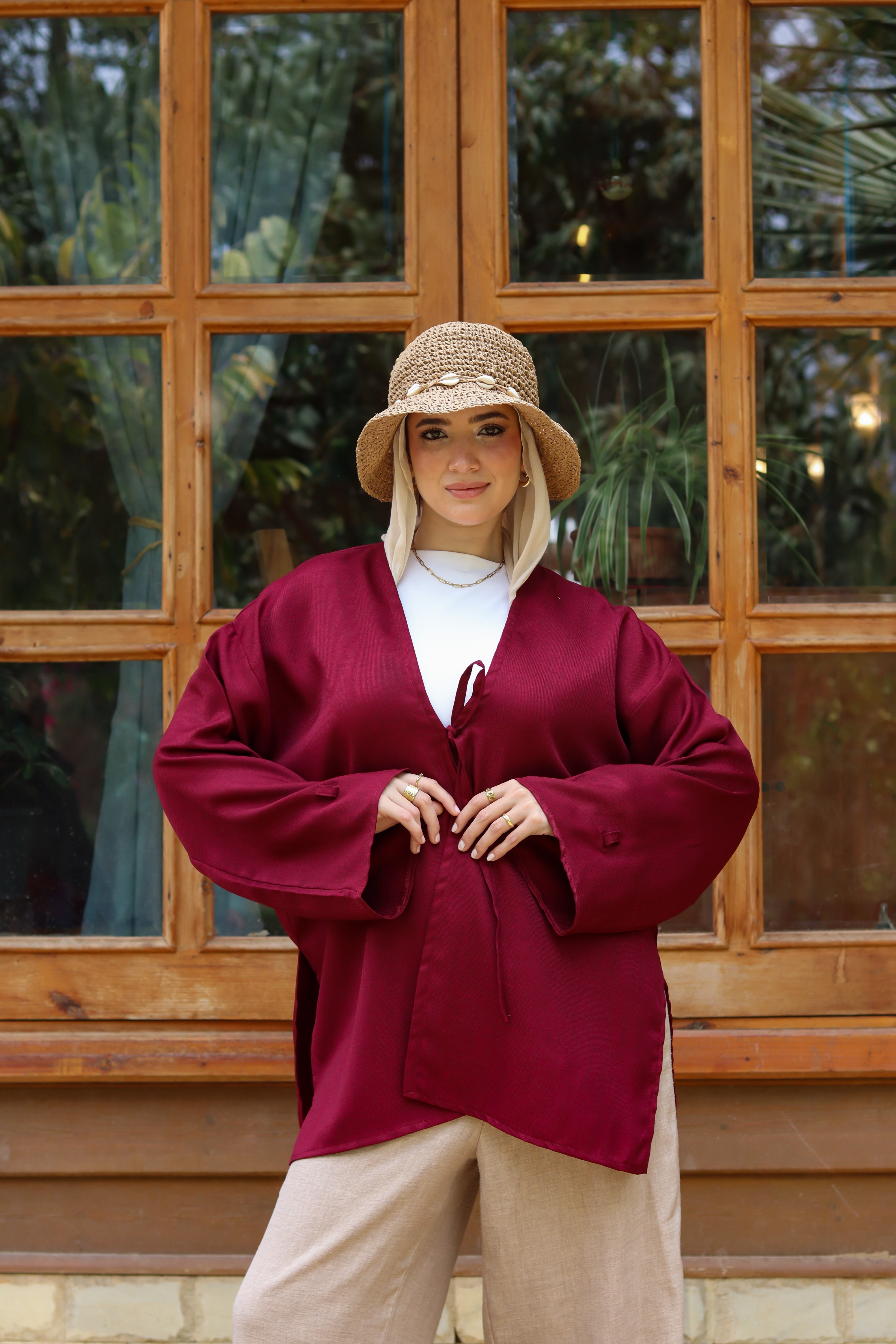 Sunset Linen Cardigan -Burgundy