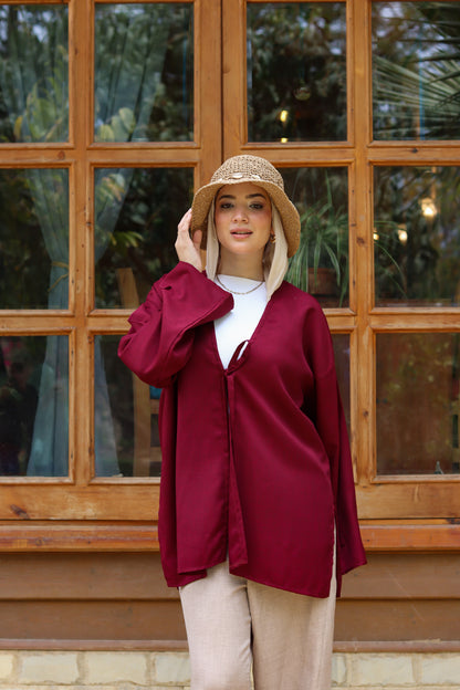 Sunset Linen Cardigan -Burgundy