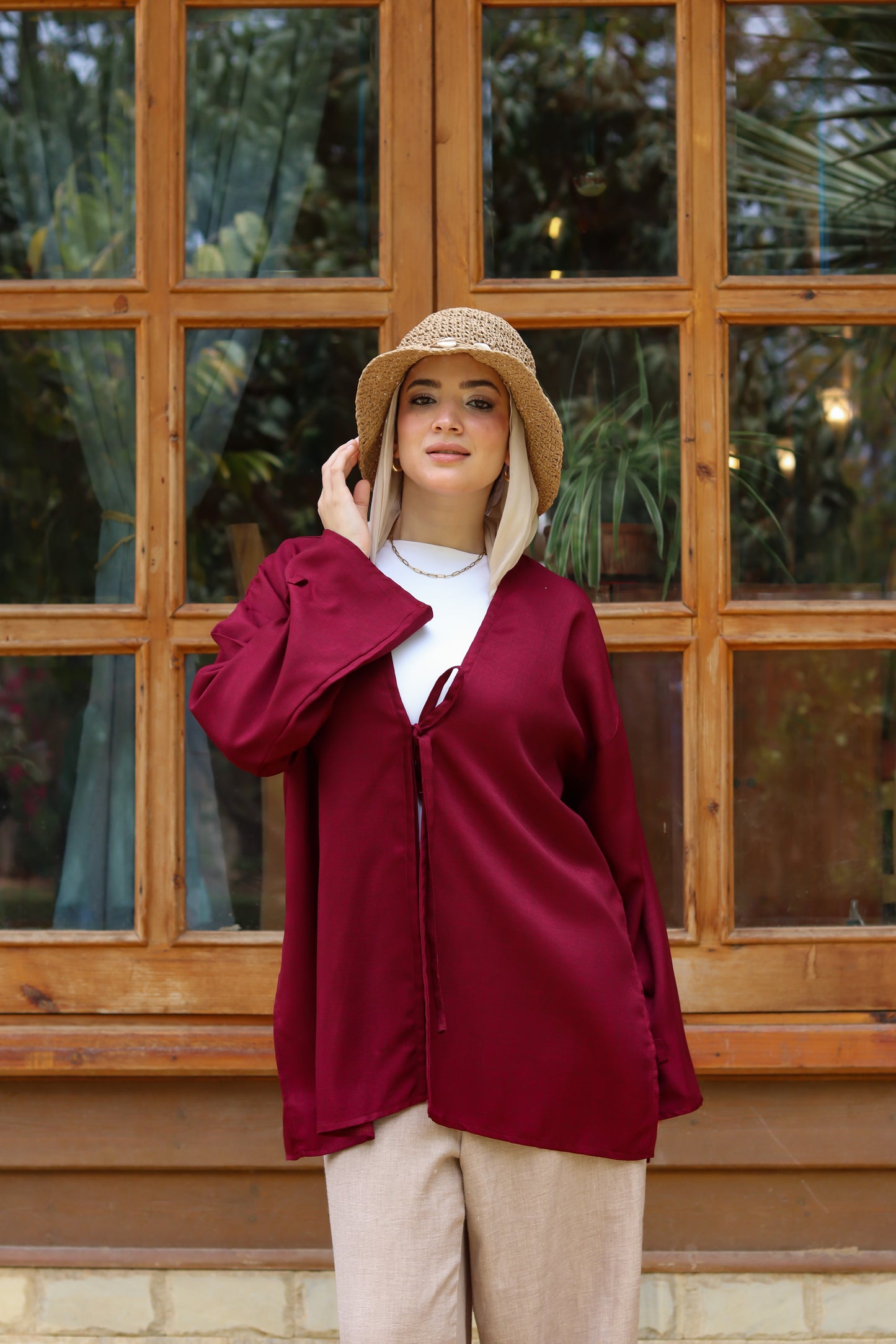 Sunset Linen Cardigan -Burgundy