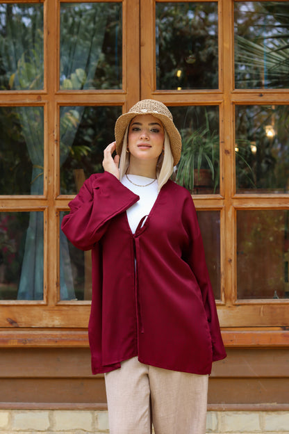 Sunset Linen Cardigan -Burgundy