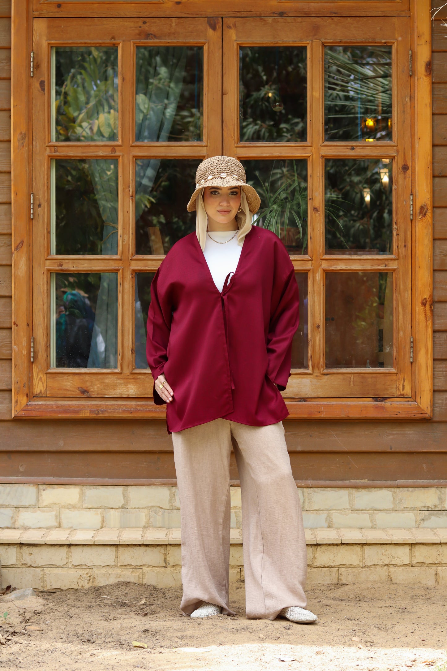 Sunset Linen Cardigan -Burgundy