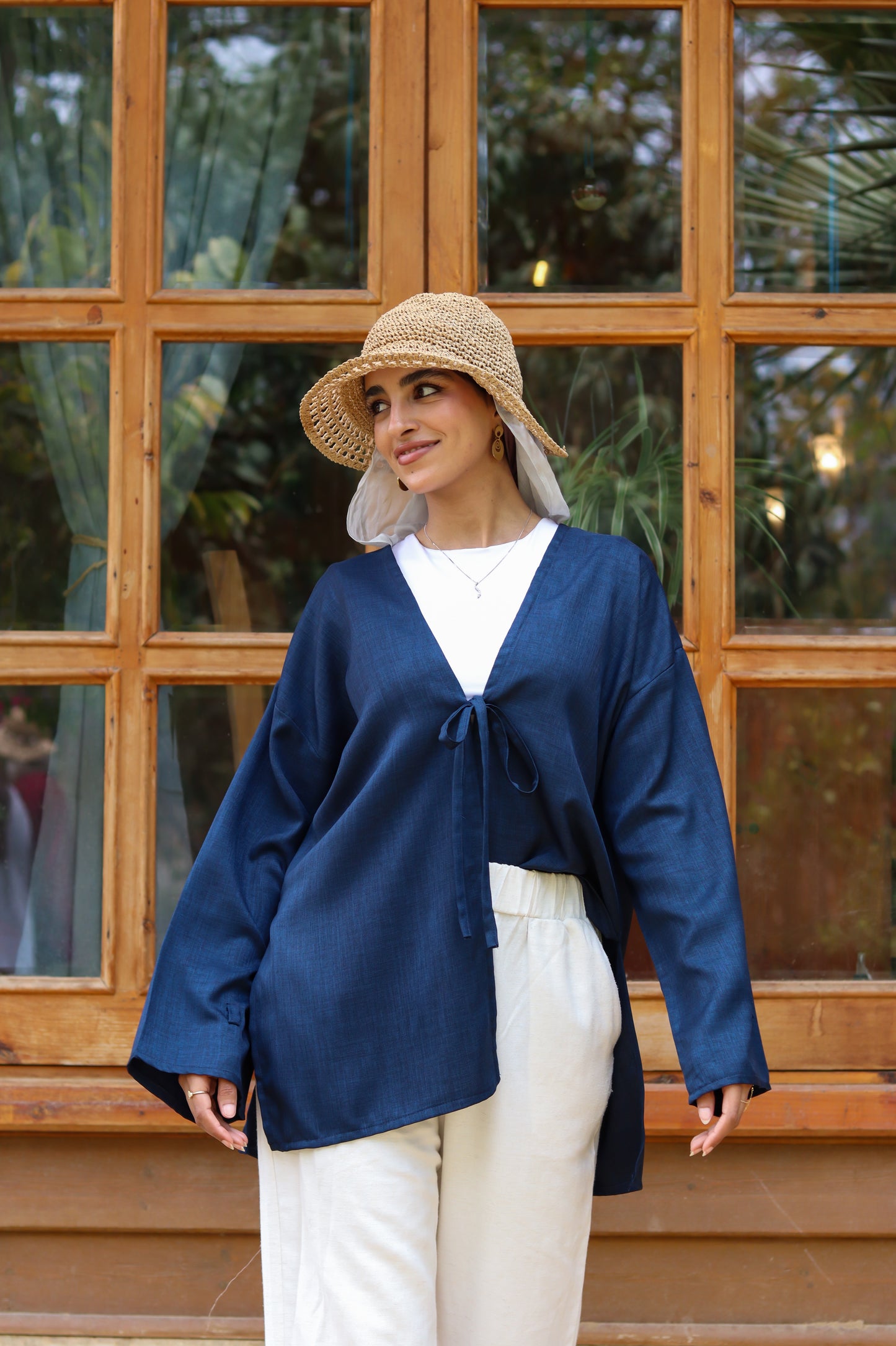 Sunset Linen Cardigan-Navy