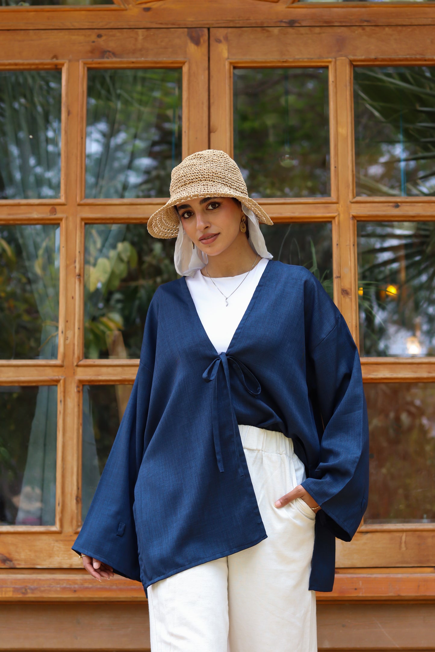 Sunset Linen Cardigan-Navy