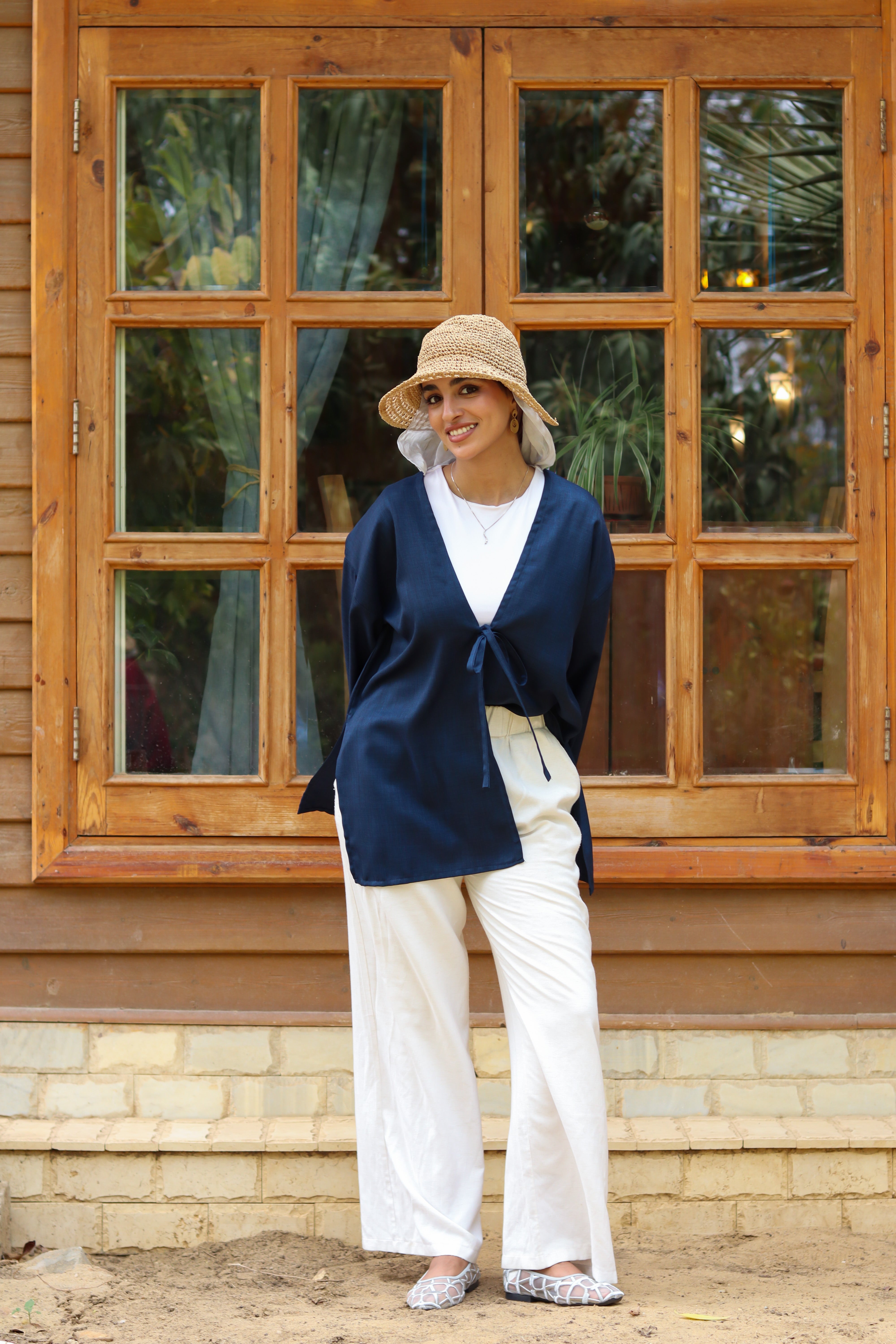 Sunset Linen Cardigan-Navy