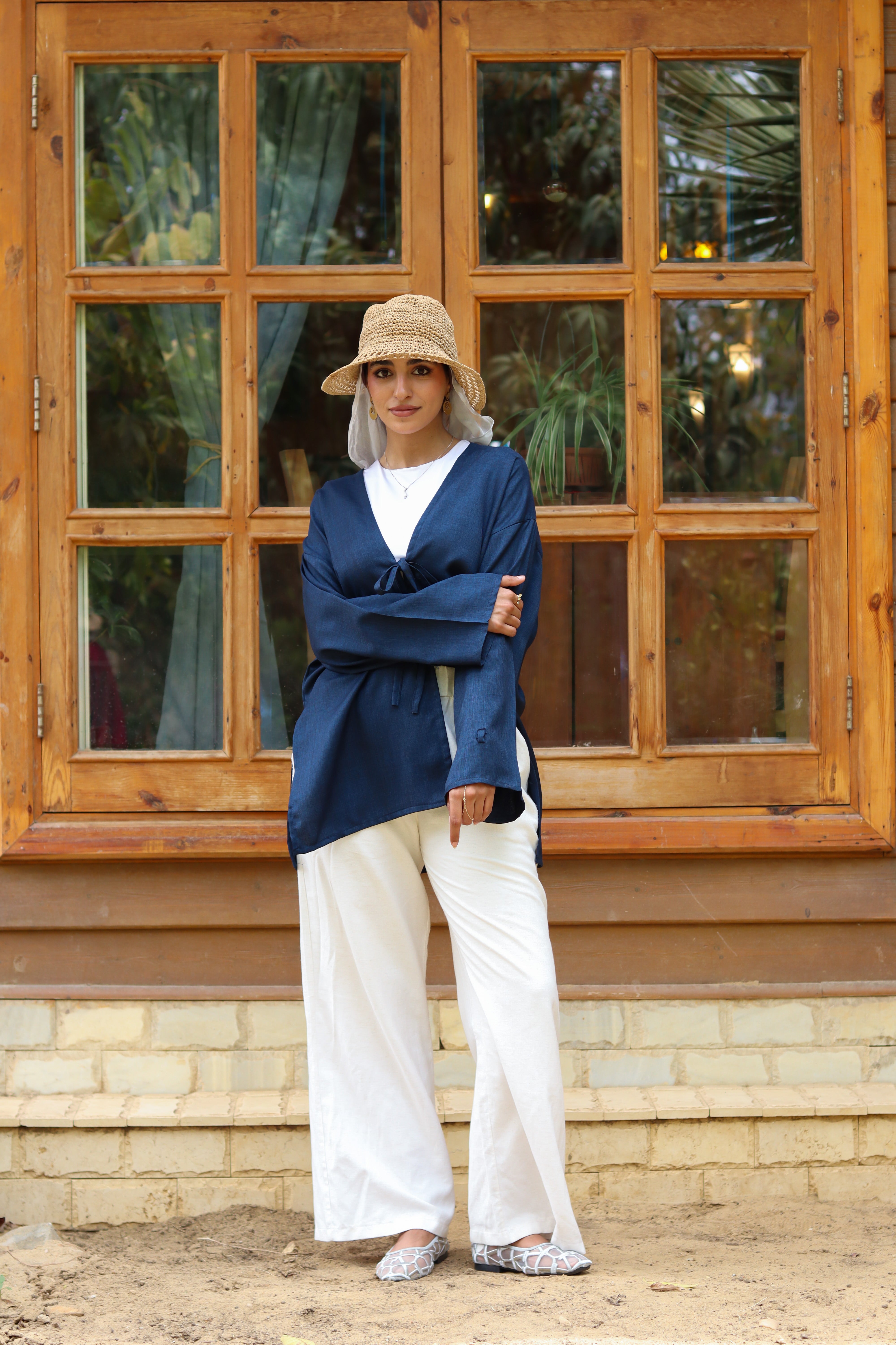 Sunset Linen Cardigan-Navy