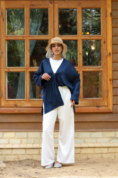 Sunset Linen Cardigan-Navy