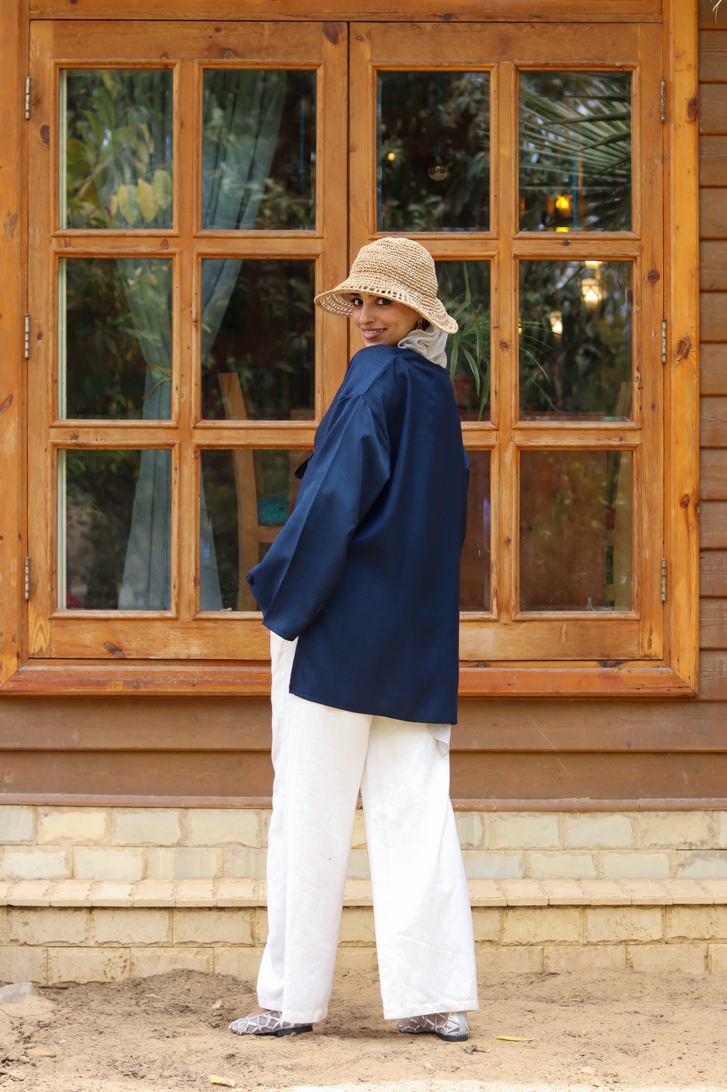 Sunset Linen Cardigan-Navy