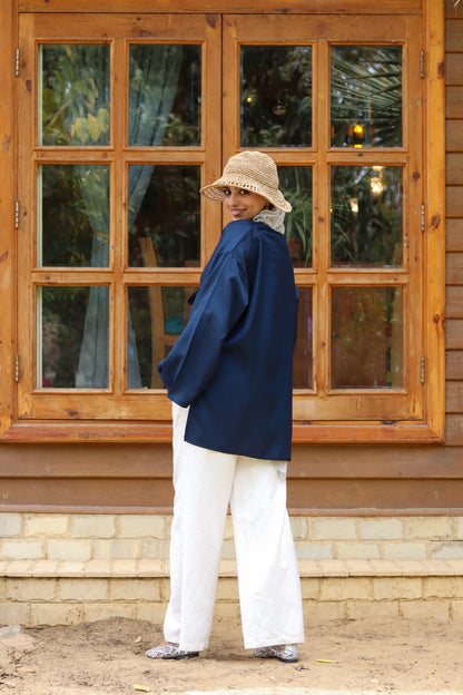 Sunset Linen Cardigan-Navy