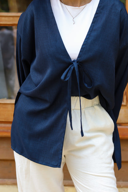 Sunset Linen Cardigan-Navy