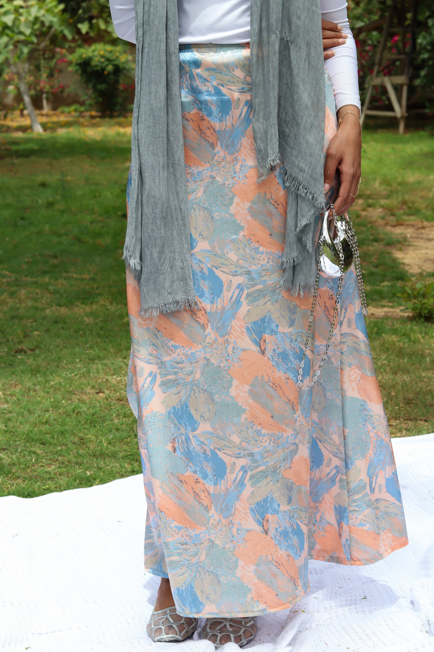 Dreamy Satin Skirt-Tropical