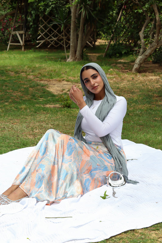 Dreamy Satin Skirt-Tropical