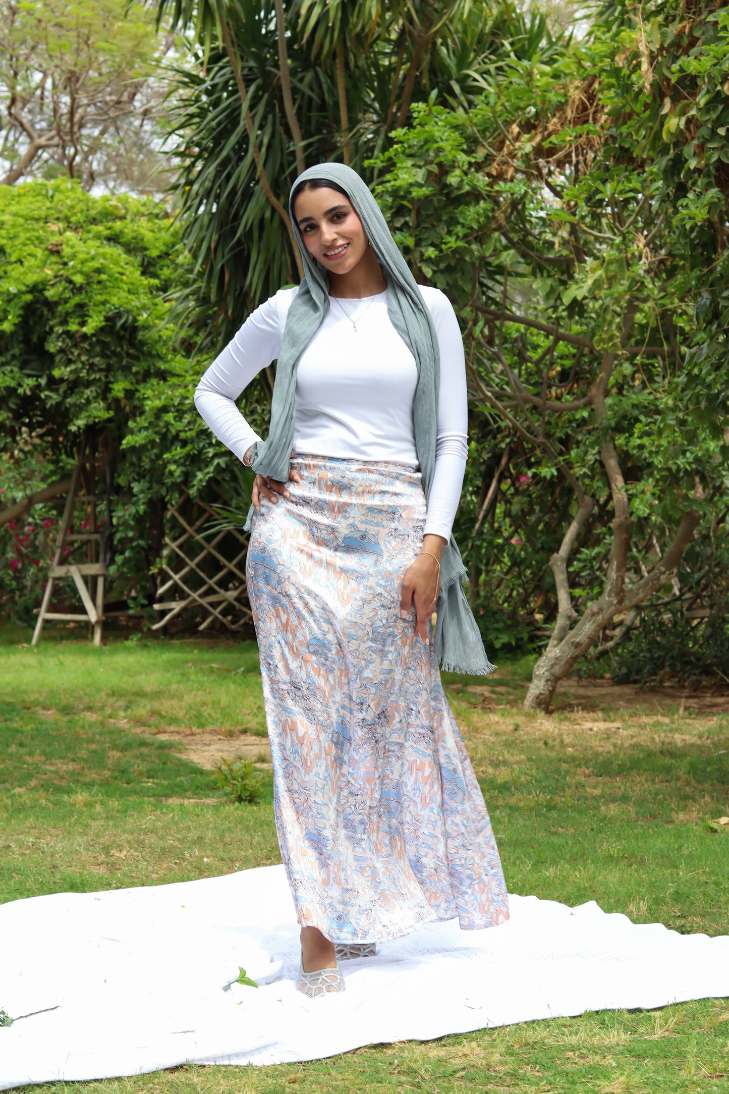 Dreamy Satin Skirt-Ocean