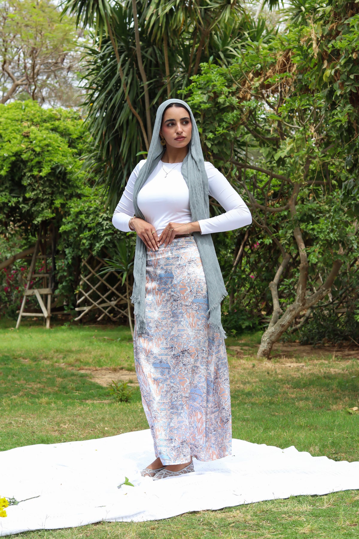 Dreamy Satin Skirt-Ocean