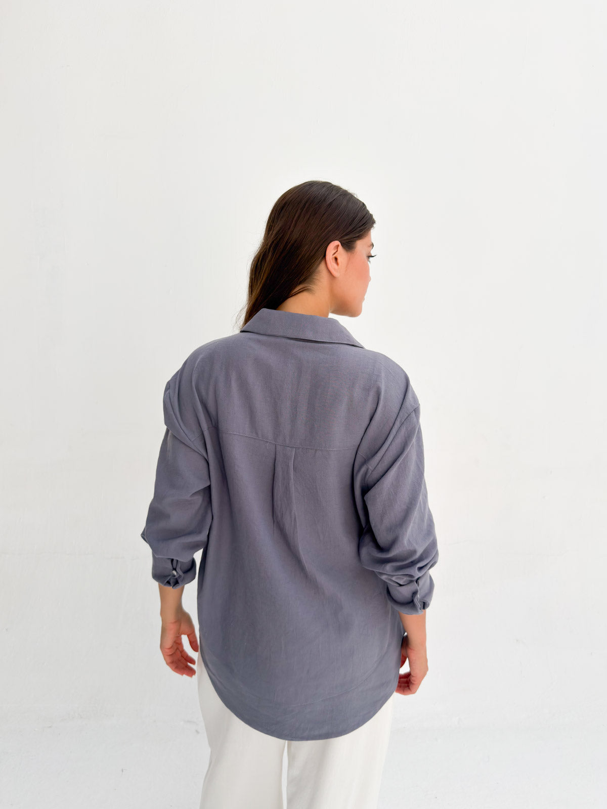 Linen Neck Blouse - Denim Gray