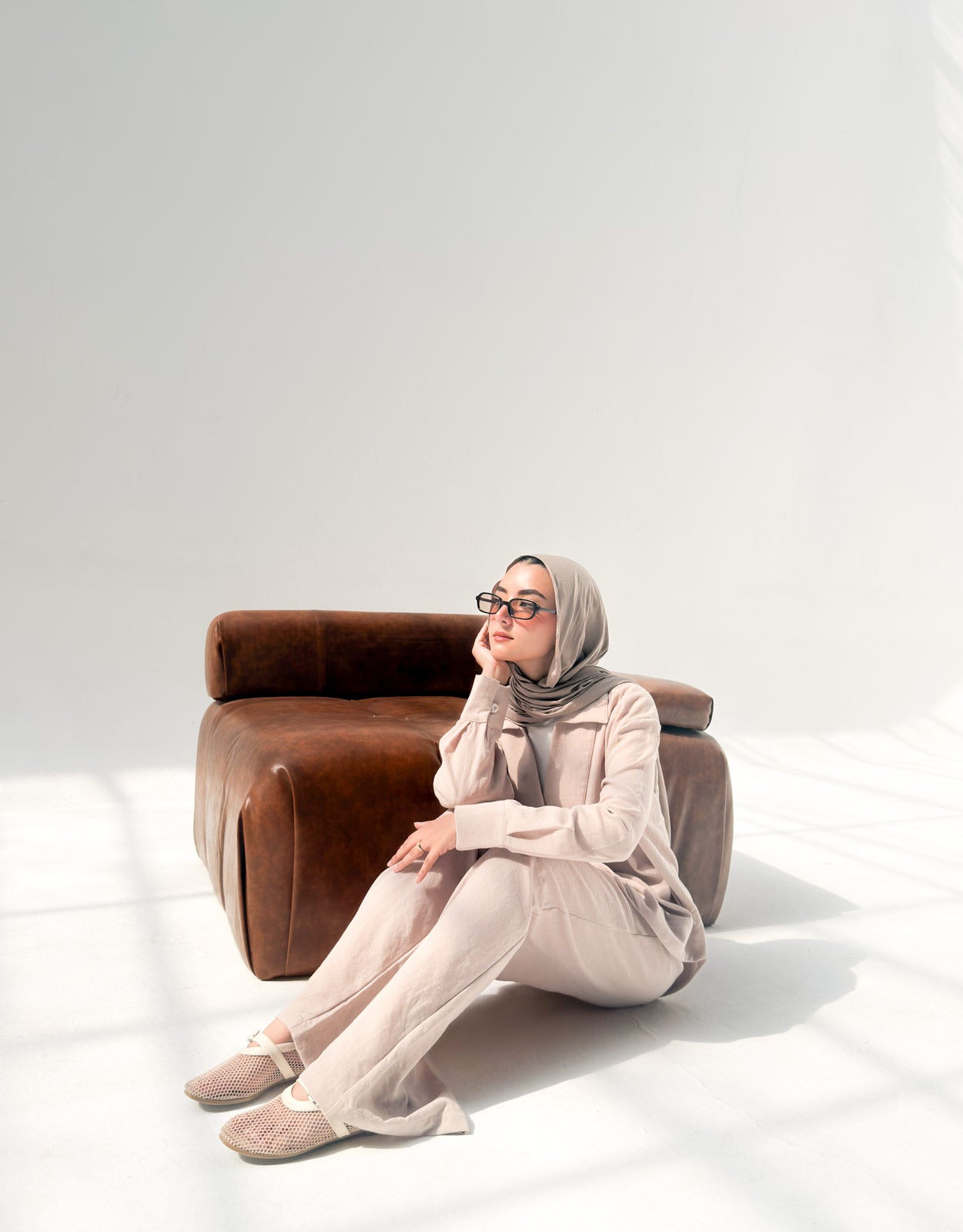 Linen Neck Blouse - Beige