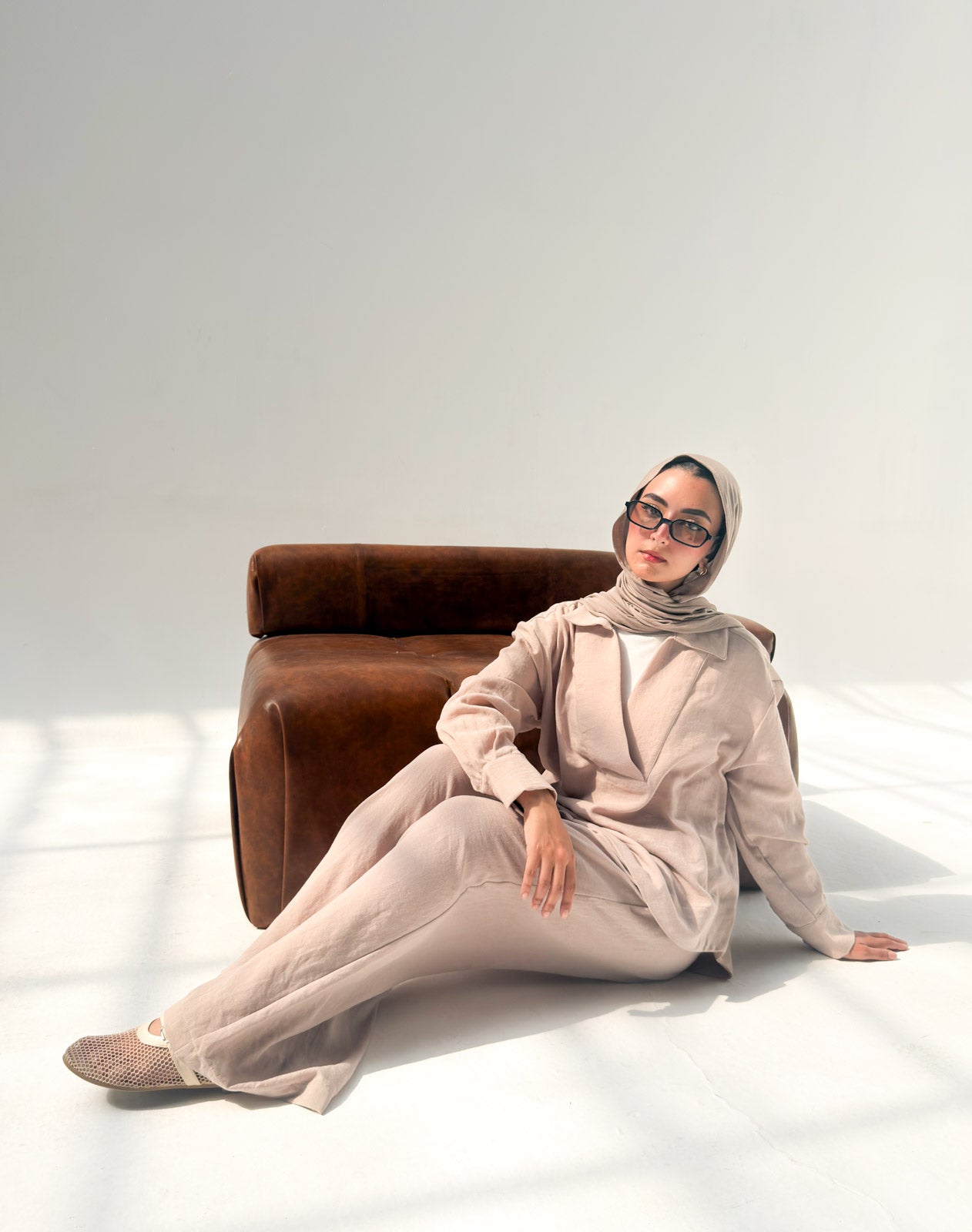 Linen Neck Blouse - Beige