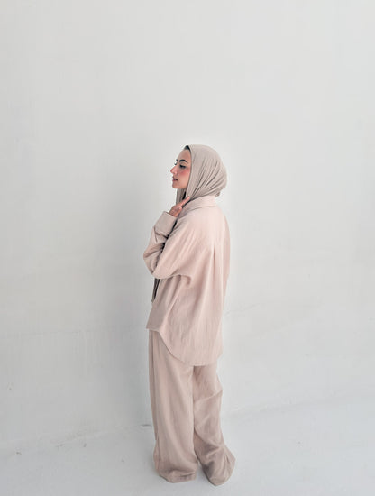 Linen Neck Blouse - Beige