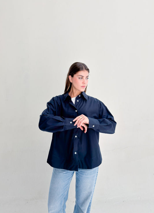 Oversized Poplin Shirt - Navy