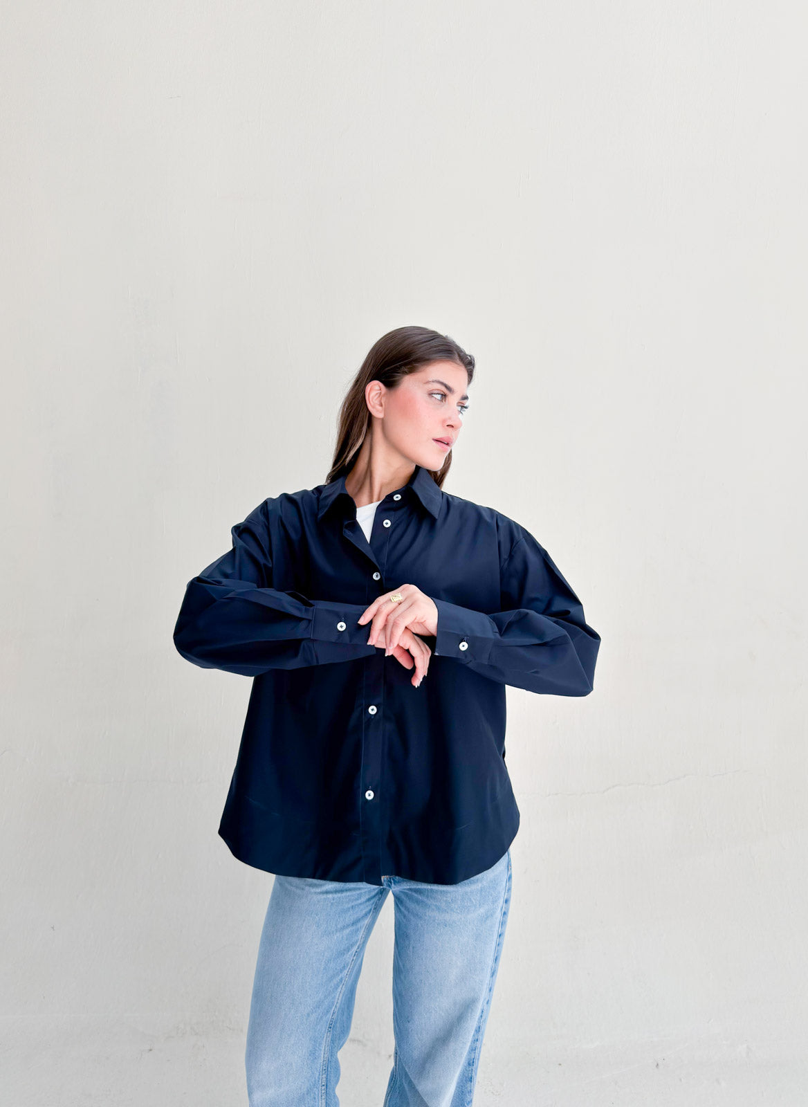 Oversized Poplin Shirt - Navy