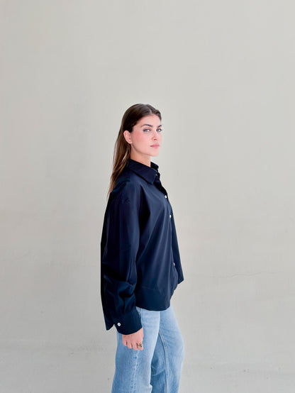 Oversized Poplin Shirt - Navy