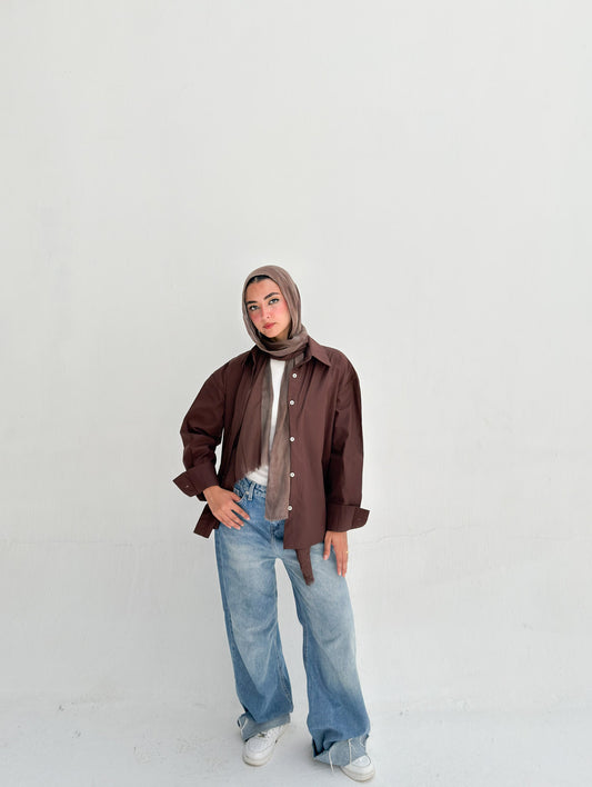 Oversized Poplin Shirt - Brown