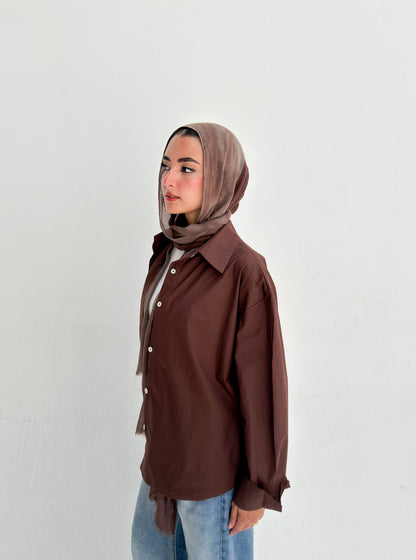 Oversized Poplin Shirt - Brown