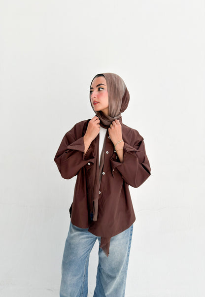 Oversized Poplin Shirt - Brown