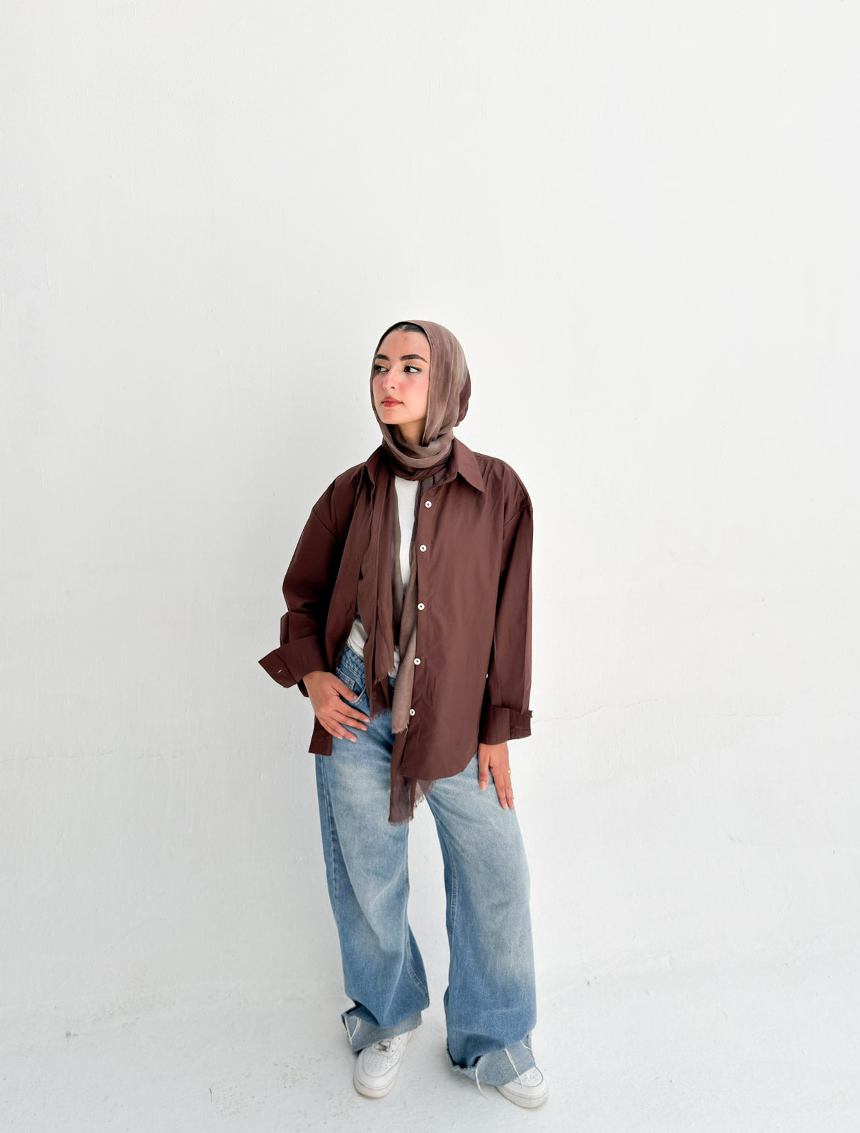 Oversized Poplin Shirt - Brown