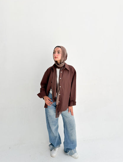 Oversized Poplin Shirt - Brown