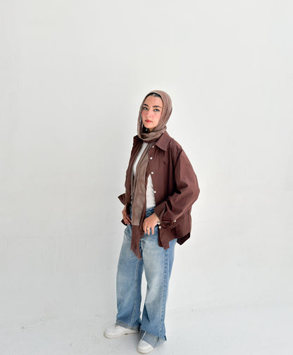 Oversized Poplin Shirt - Brown