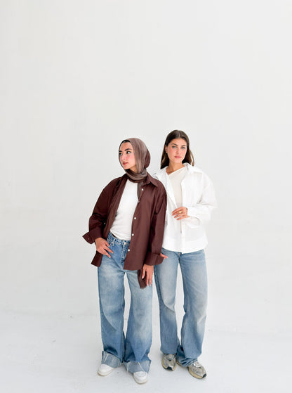 Oversized Poplin Shirt - Brown